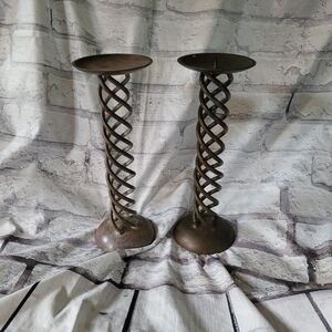Vintage Hosley spiral patina candle holders made in India